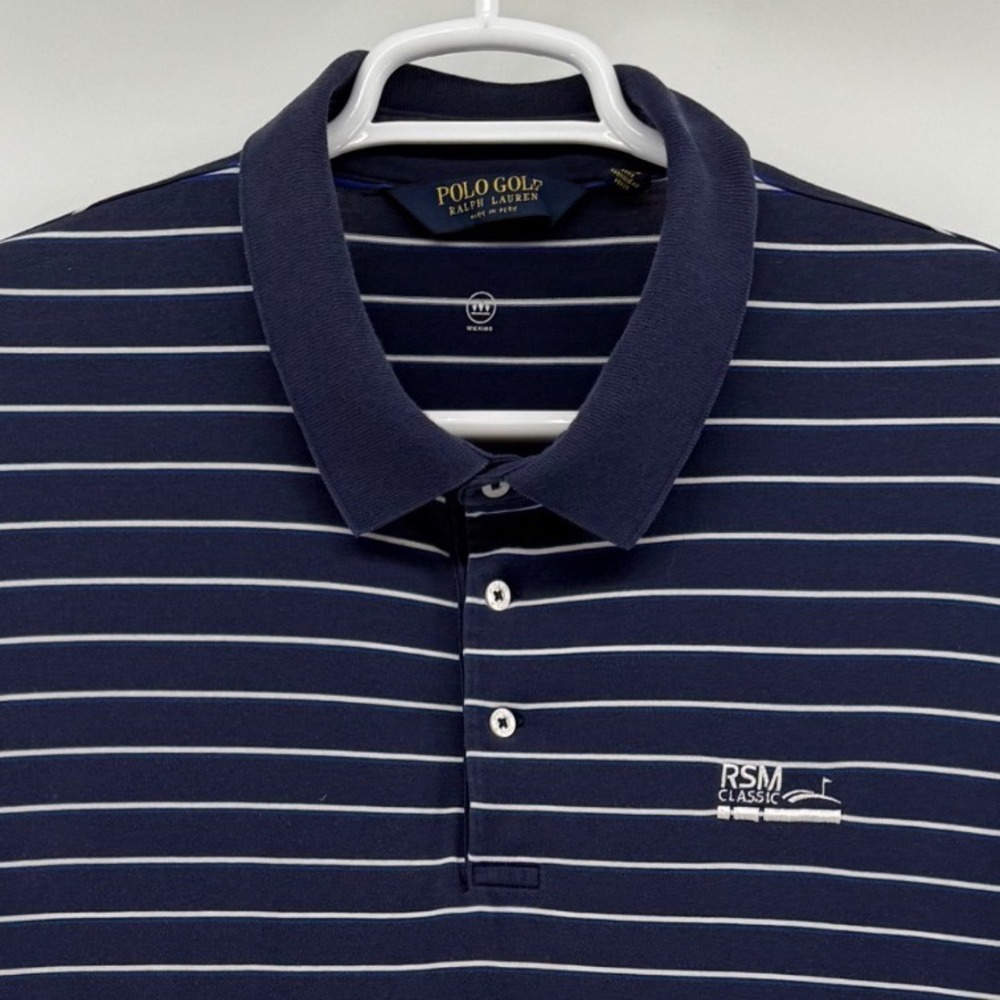 Polo Golf Ralph Lauren Mens XXL Navy Striped RSM Classic Logo Polo Shirt